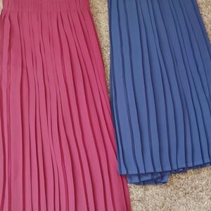 Chic A-Line Pink and Blue Pleated Skirt Set